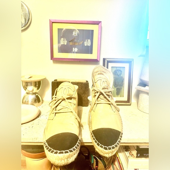 CHANEL CALFSKIN LACEUP ESPADRILLES- lightly worn - Picture 5 of 8